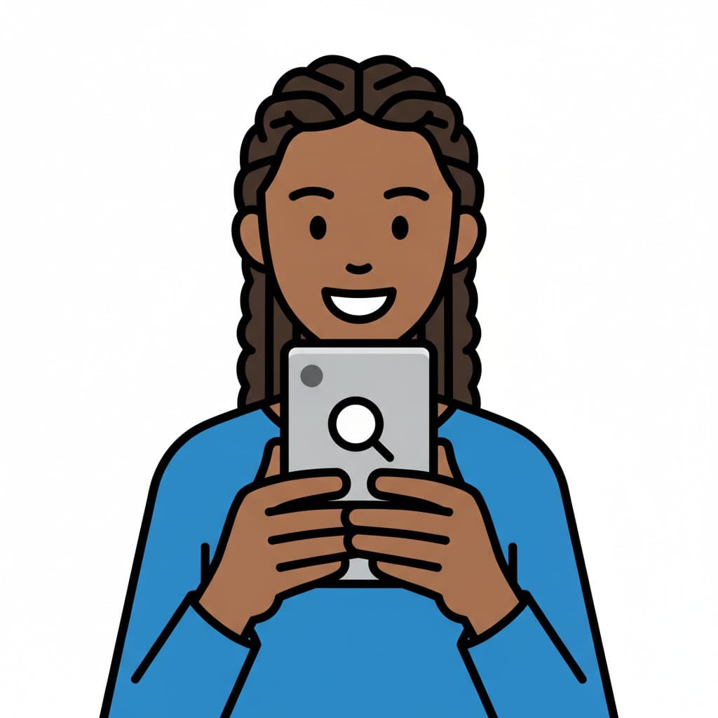 Ett barn håller en mobiltelefon med båda händerna och tittar på skärmen.