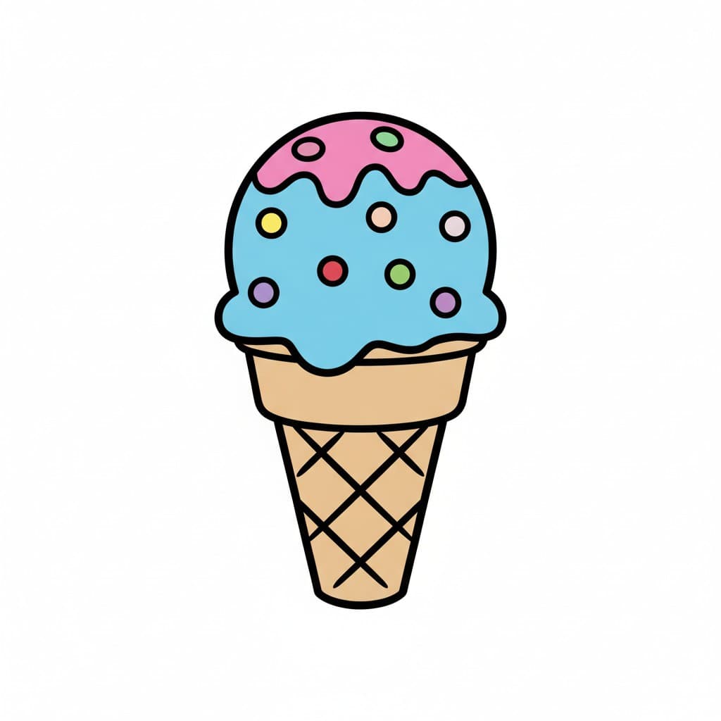 Eine Eiswaffel mit buntem Eis und Streuseln