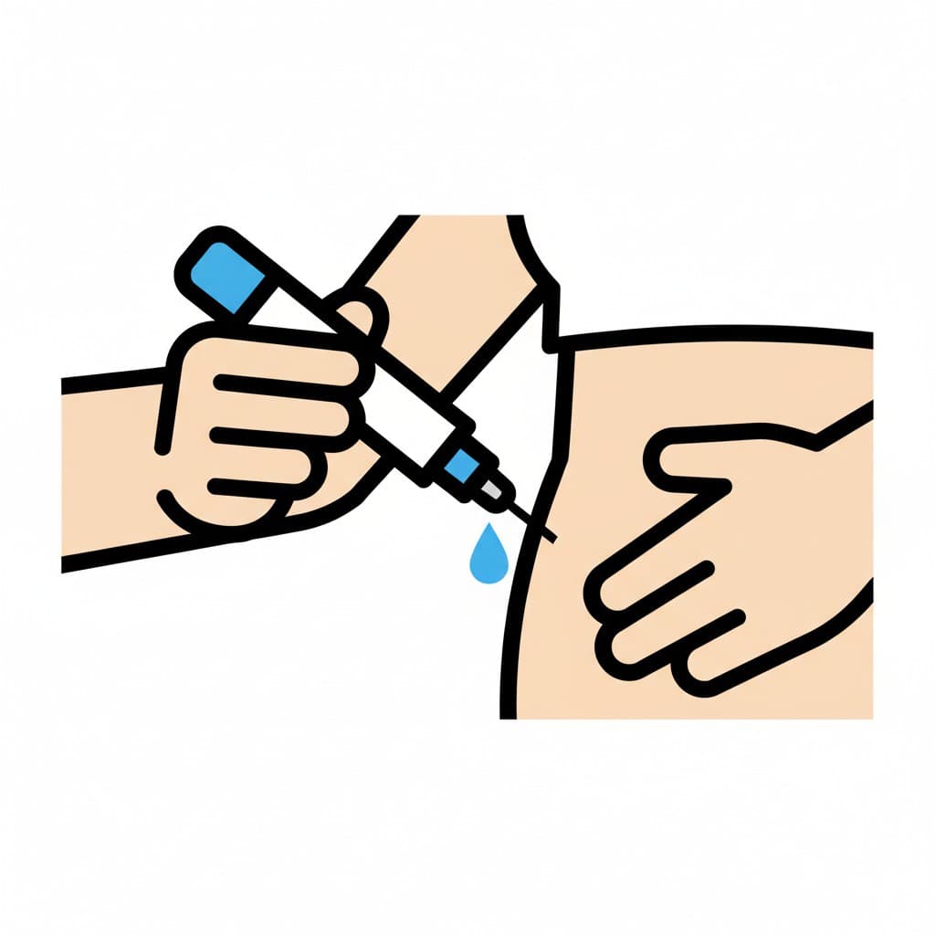 A hand holds an insulin pen against the stomach to give an injection