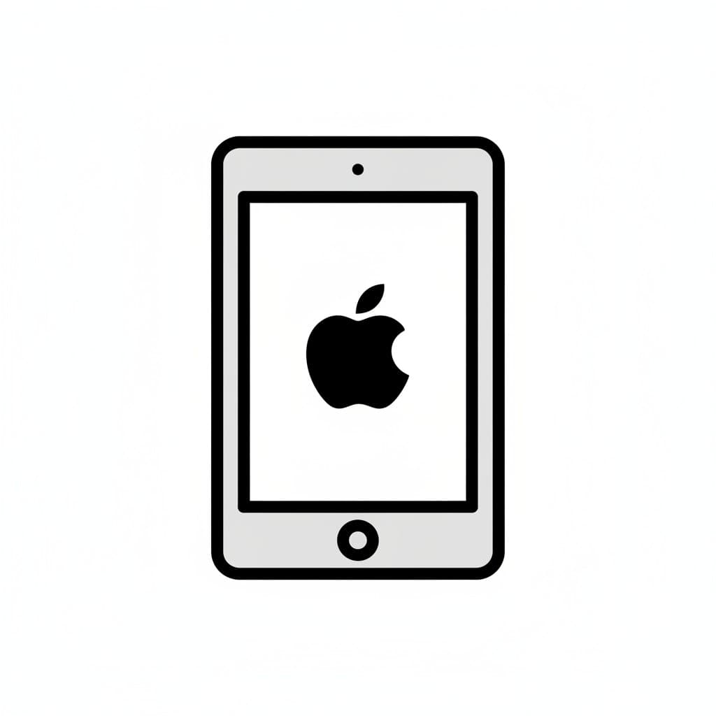 An iPad with the Apple logo on its white screen.
