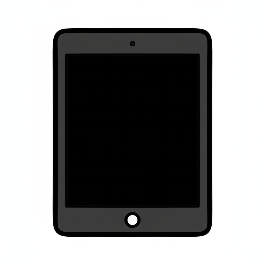An iPad with a black screen.