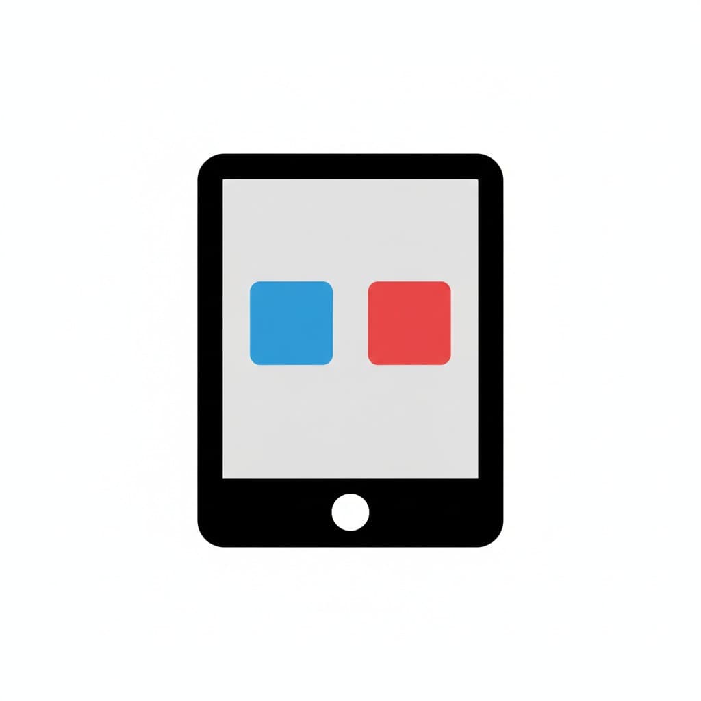 An iPad with two colored squares representing apps on its screen.