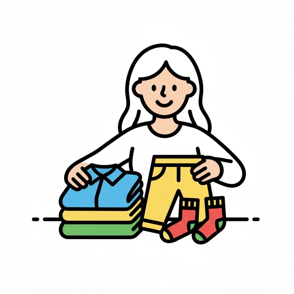A child laying out a shirt, pants and socks for the next day