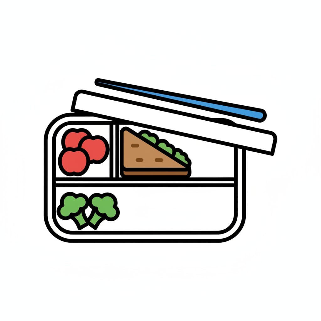 An open lunchbox containing a sandwich, apples, and broccoli.