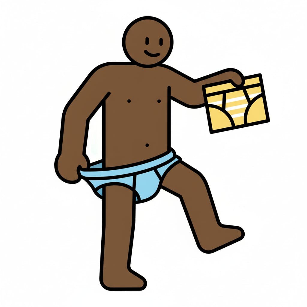 A person taking off a pair of underwear and holding up a used pair.