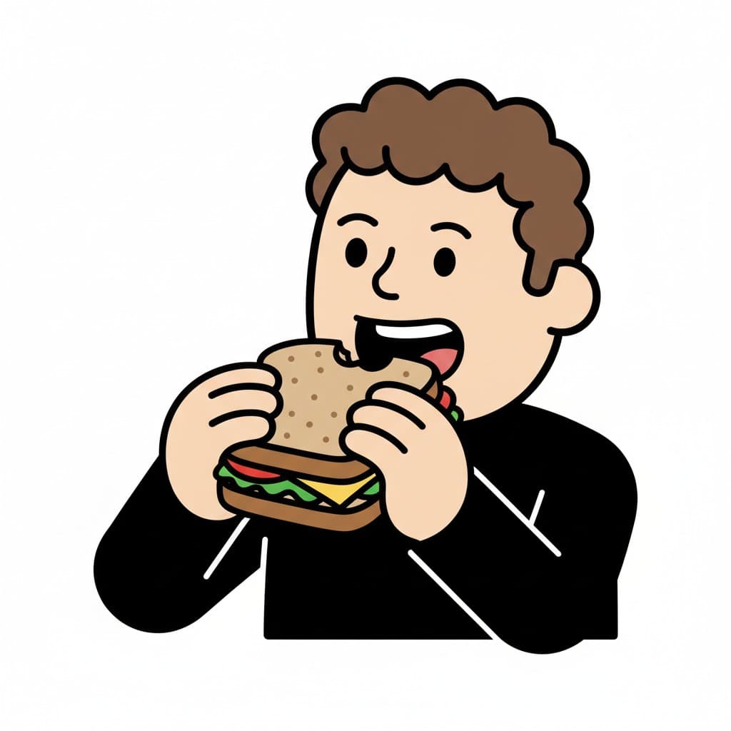 En person som äter en smörgås med ett bett taget.