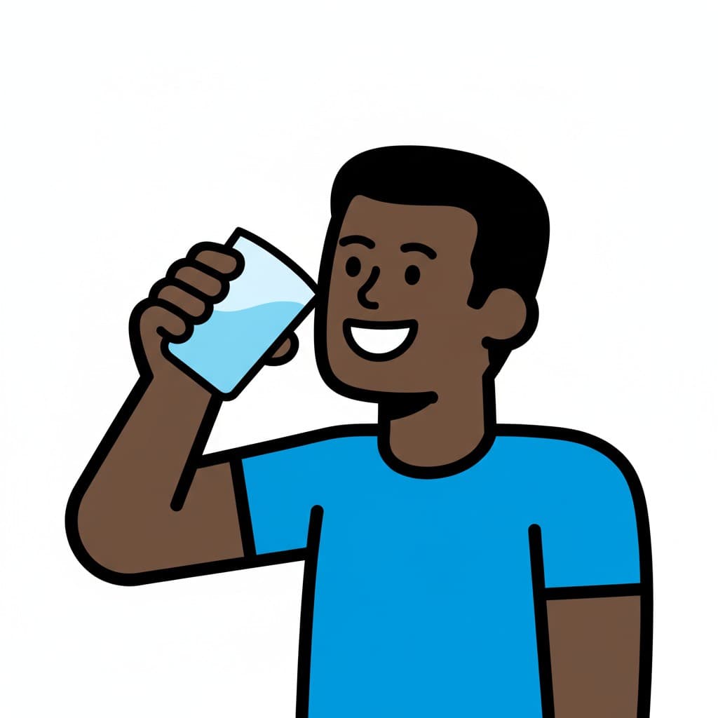 En man dricker vatten från ett glas.