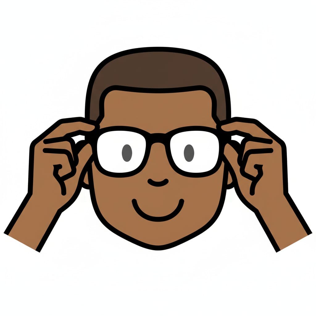 A man putting on glasses.