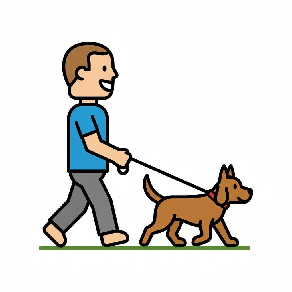 A man is walking a dog on a leash.