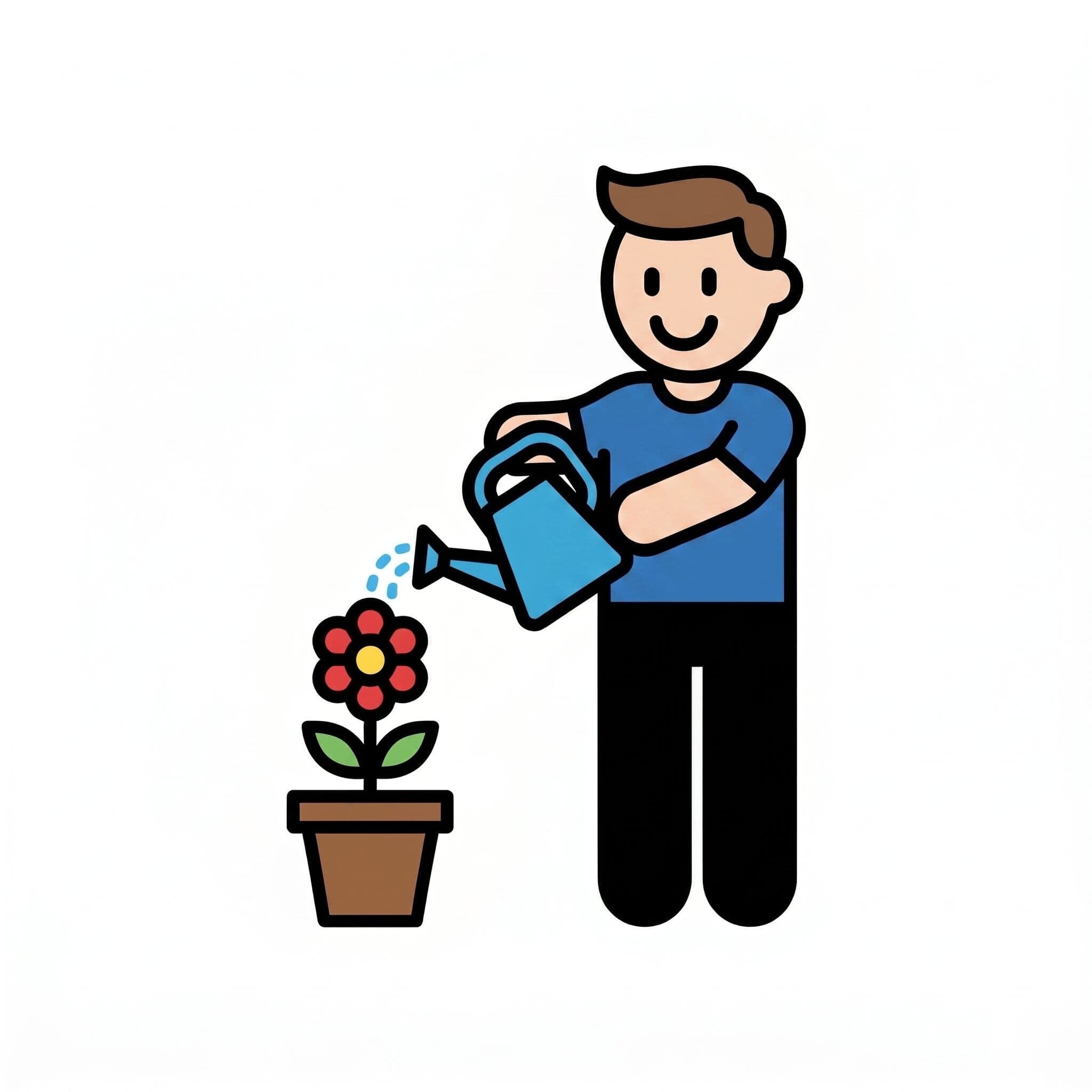 En person vander en blomst i en potte med en vandkande.