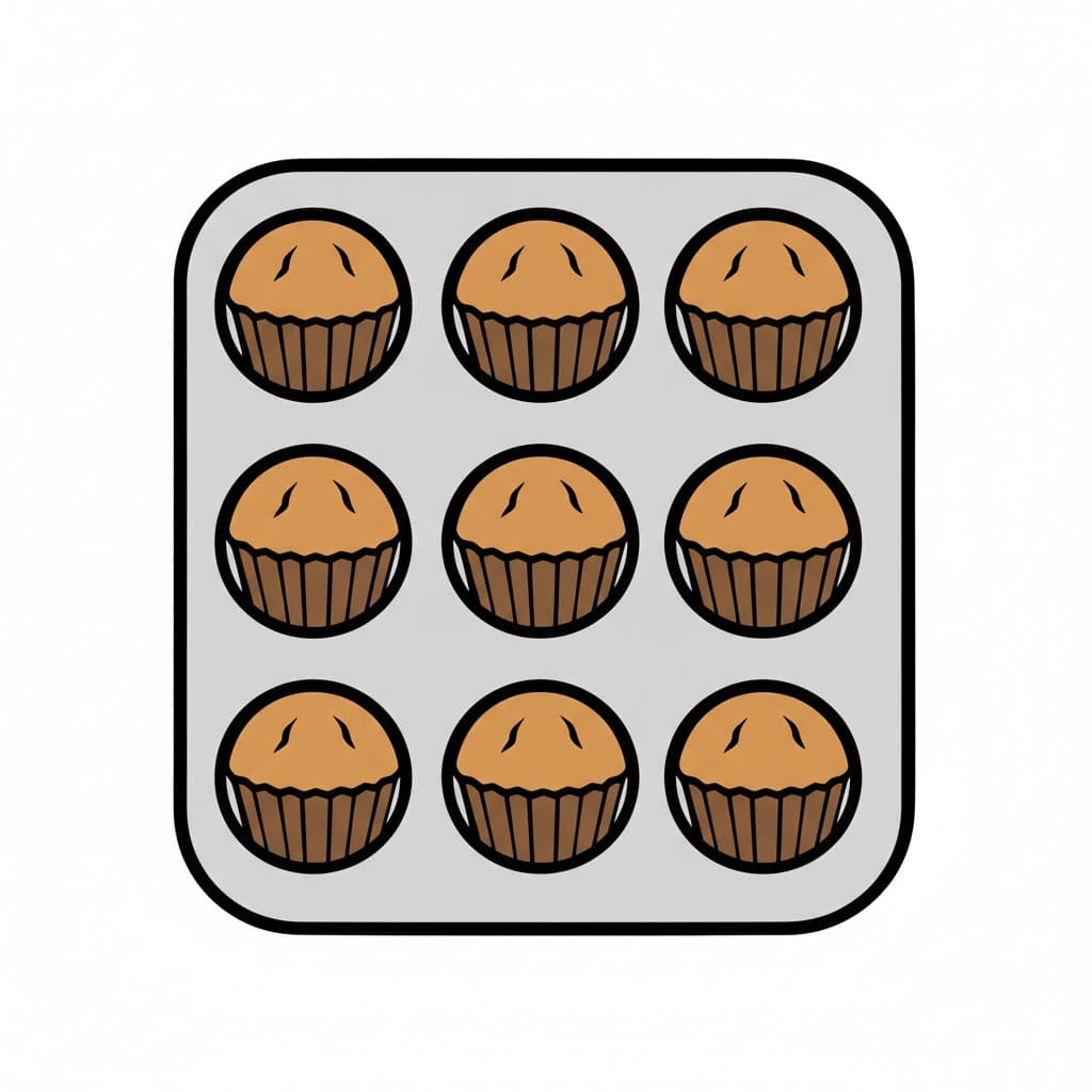 An illustration of a muffin tin with nine baked muffins.