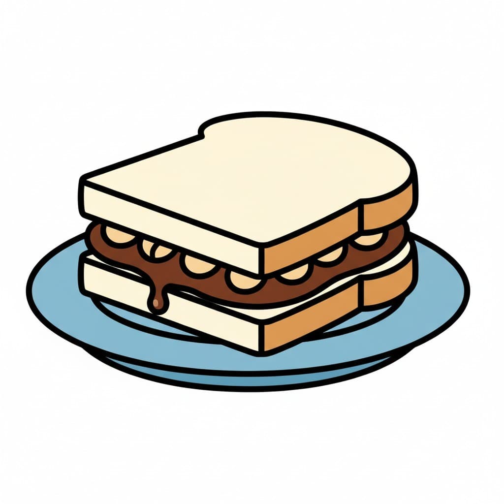 A sandwich with chocolate and hazelnut spread, Nutella, on a blue plate.