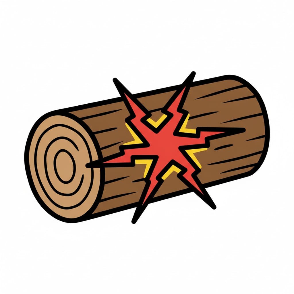 A log with a starburst symbol indicating pain or discomfort.