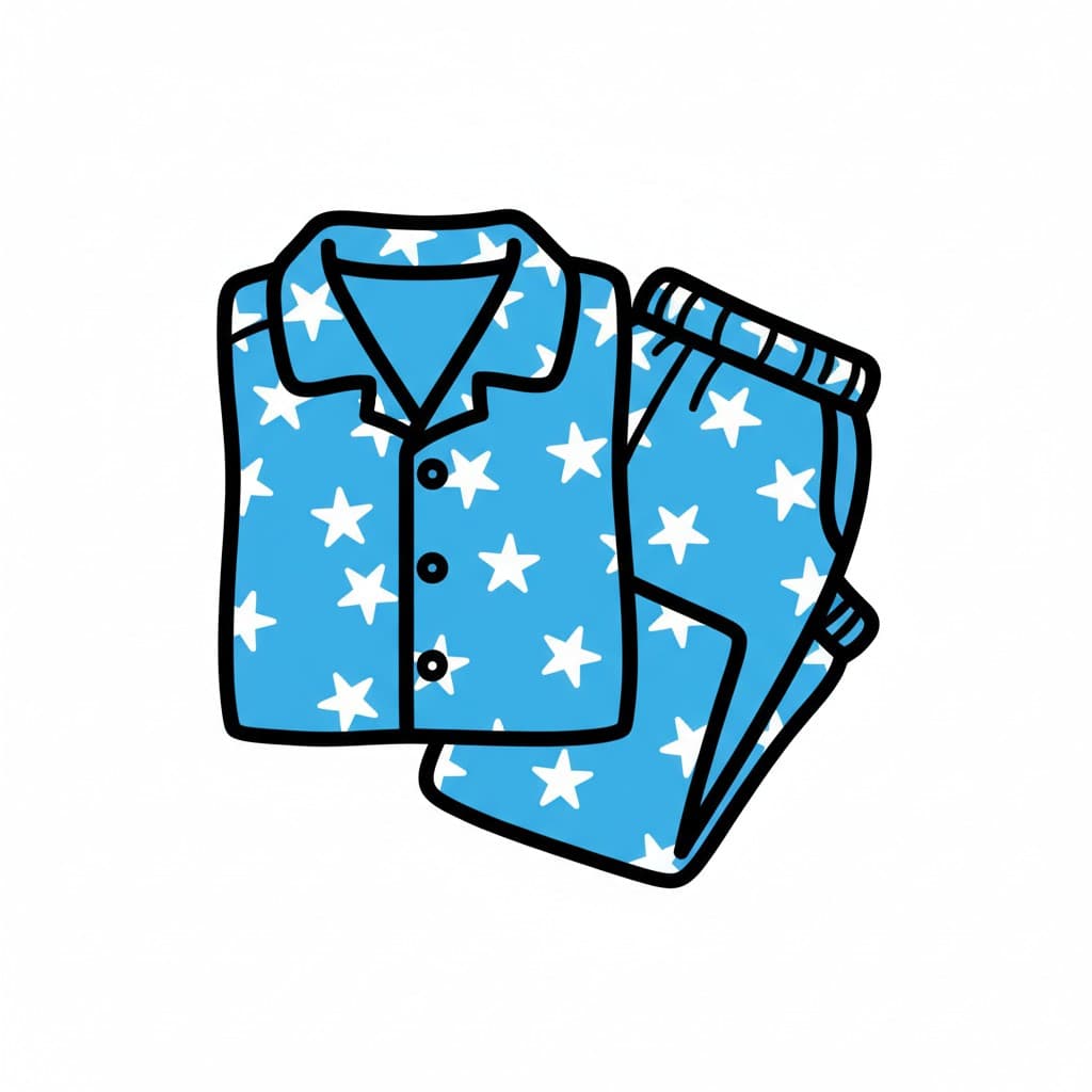Ett blått pyjamasset med vita stjärnor.