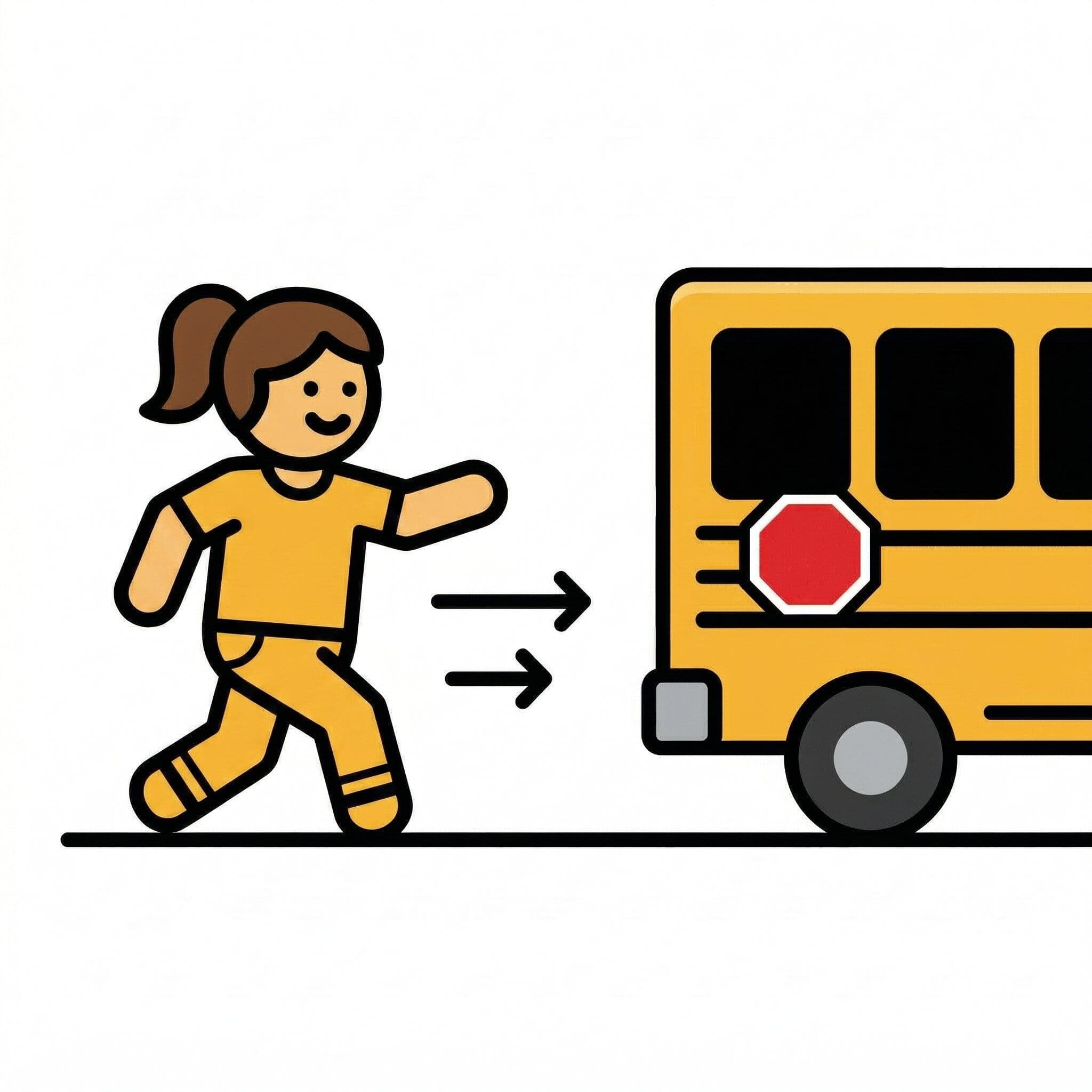 En person går mot en gul buss med en stoppskylt utfälld.