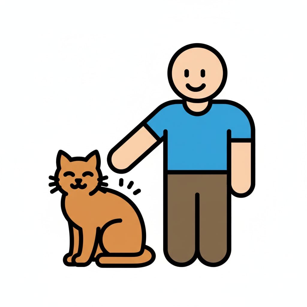 A person petting a cat.