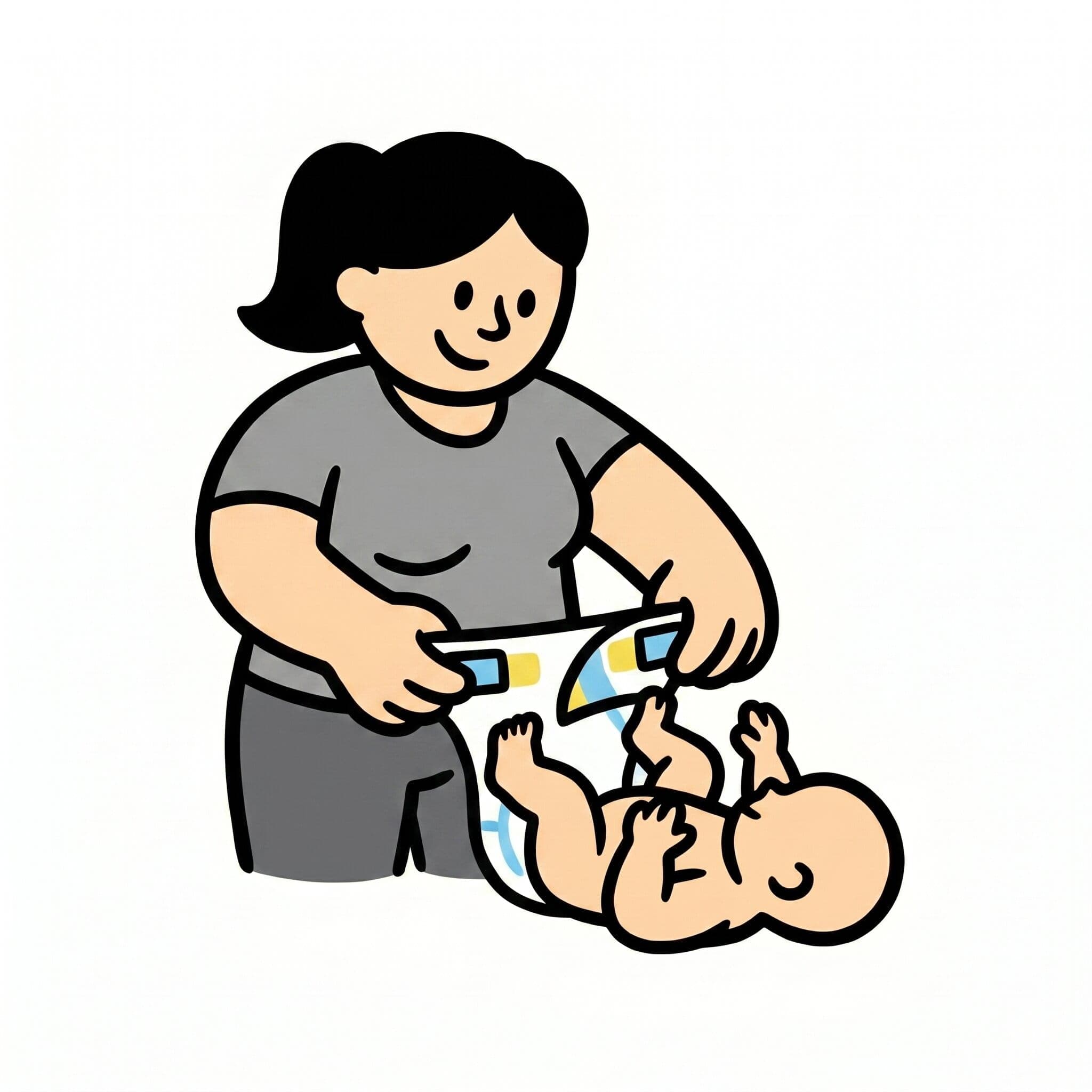 En person lægger en ren ble på en baby, der ligger ned.