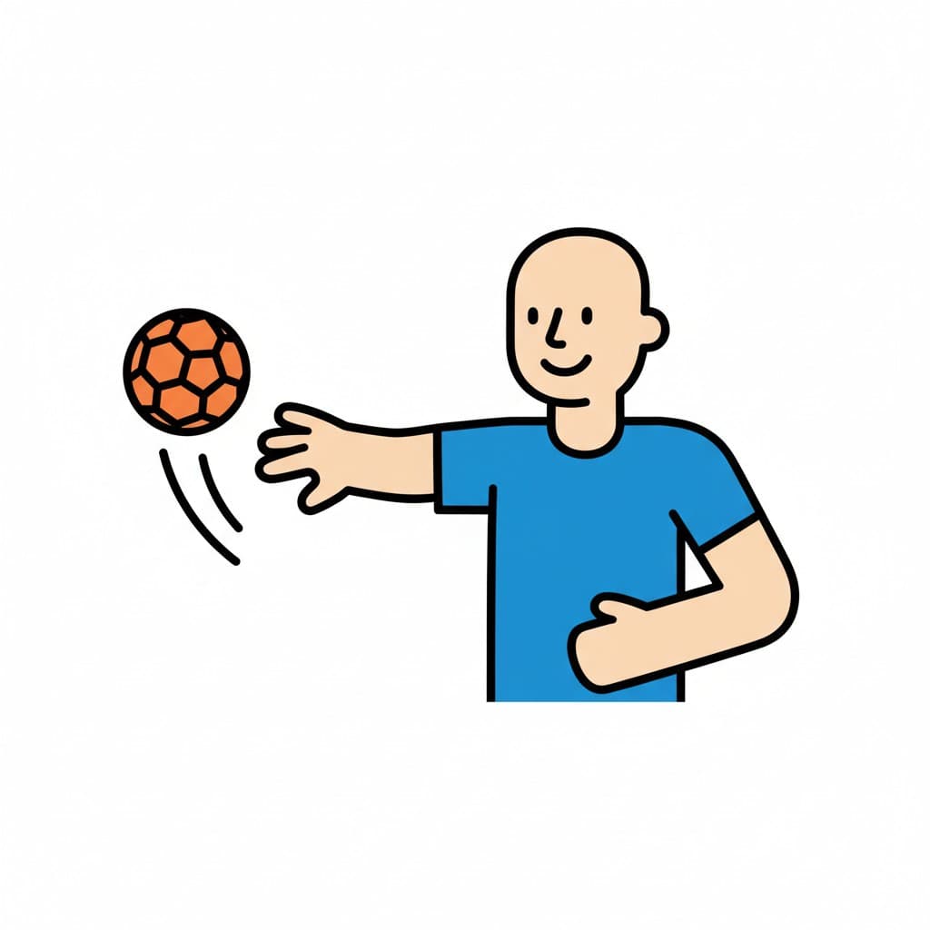 En person i en blå tröja kastar en handboll.