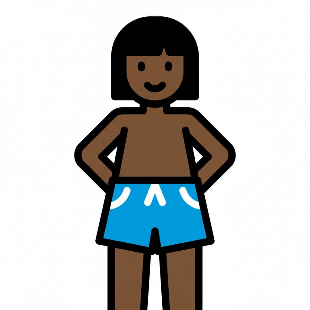 Kuvituskuva henkilöstä, jolla on yllään siniset shortsit.