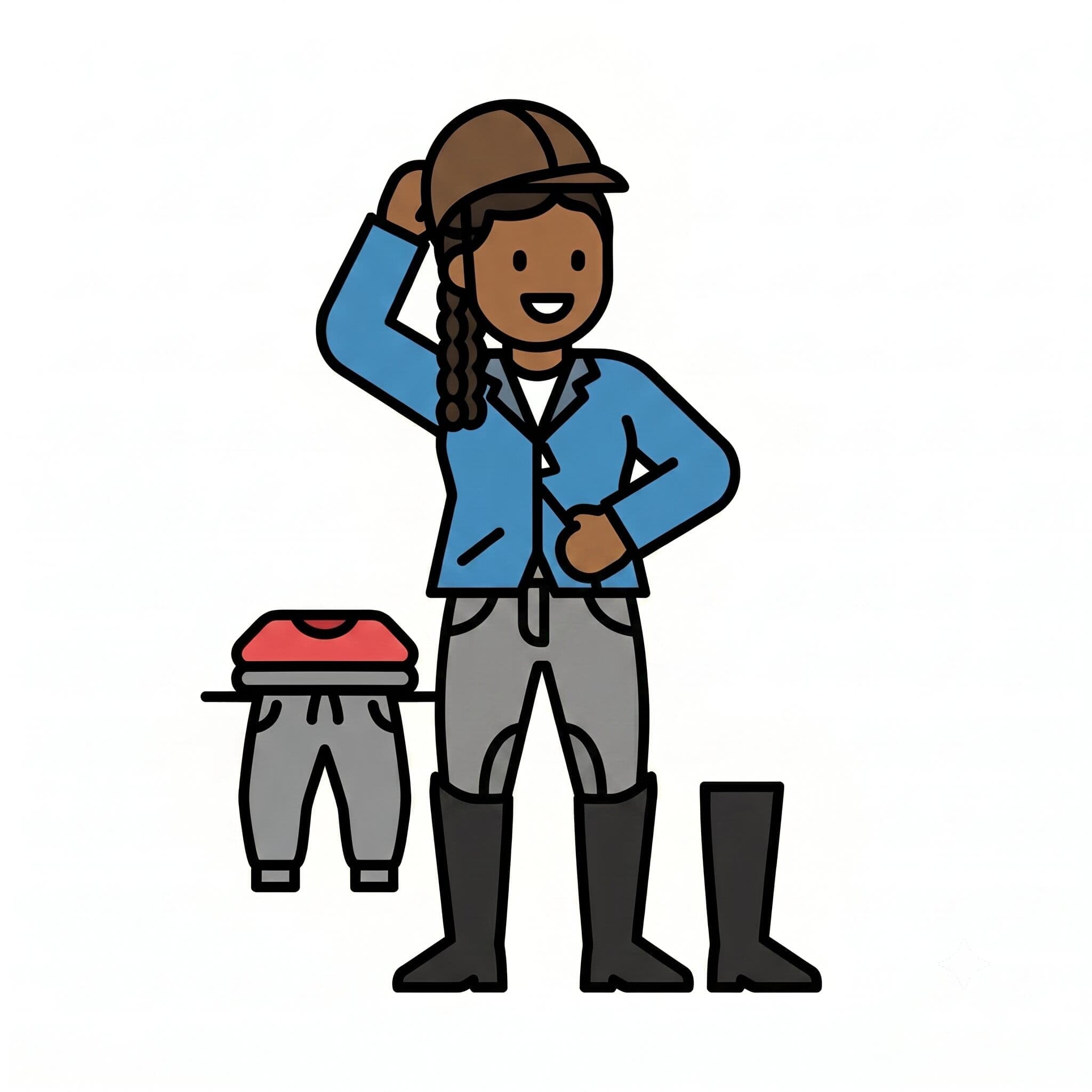 Person putting on a riding jacket and helmet next to riding boots