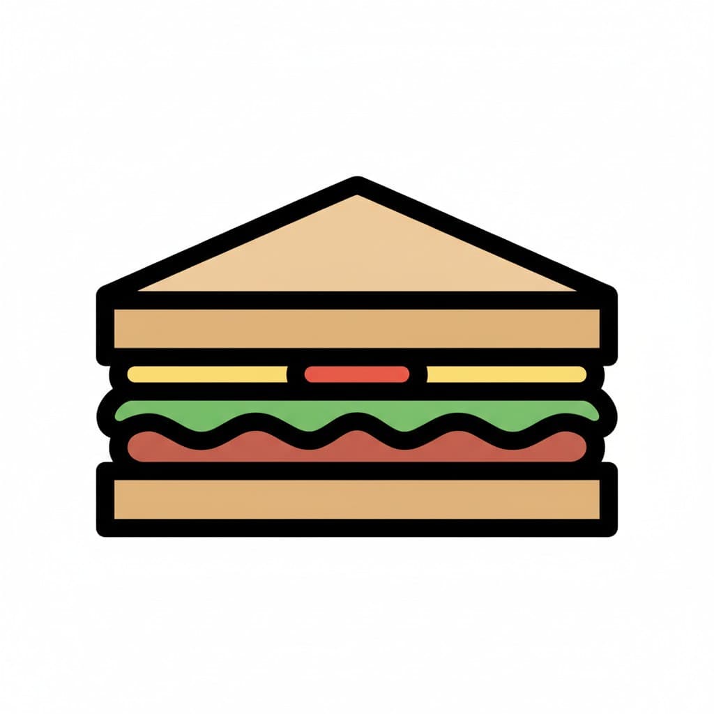 A sandwich cut diagonally into a triangle shape, showing layers of filling.