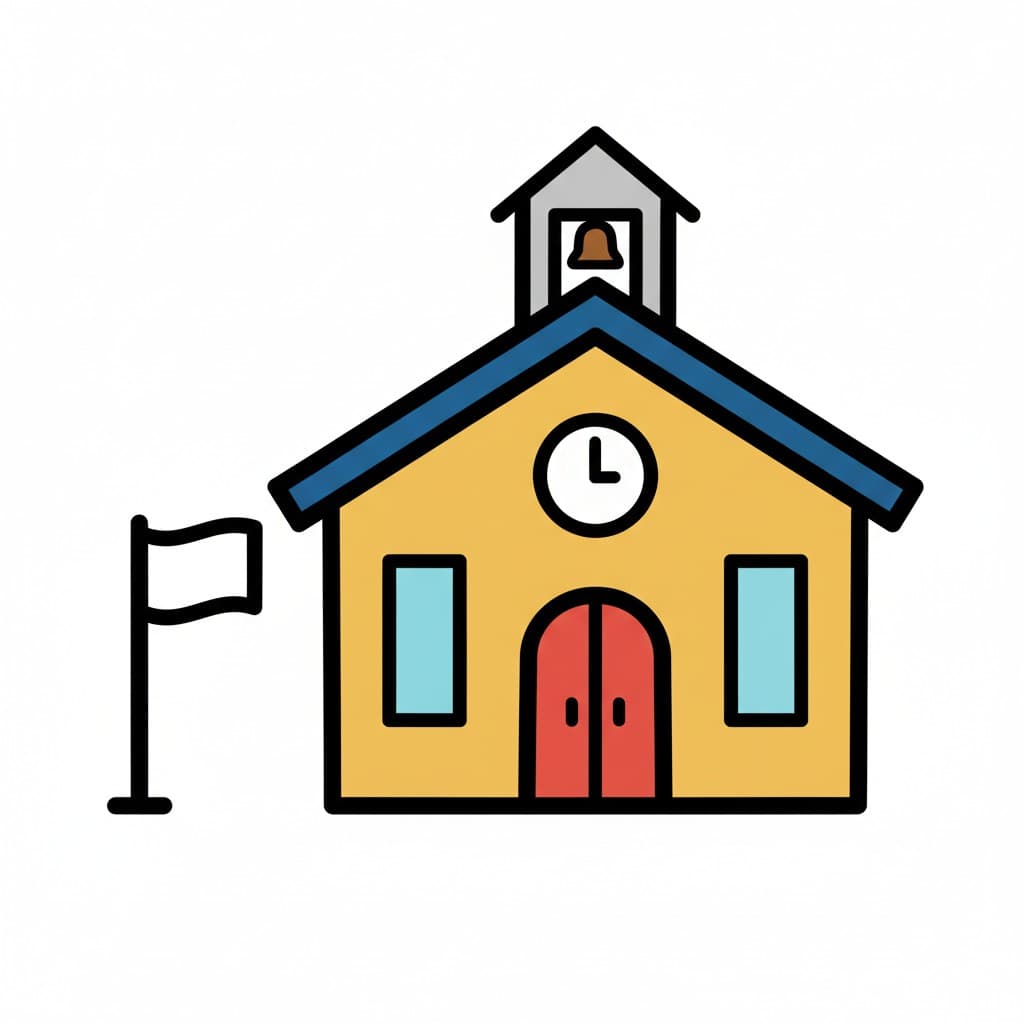 Piirustus koulurakennuksesta.