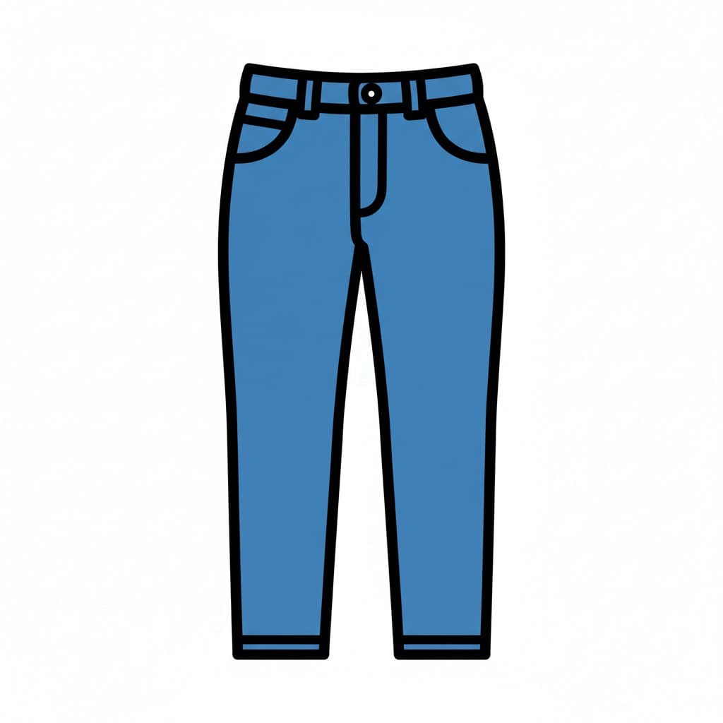 Smale blå jeans med lommer og oppbrett nederst på beina.