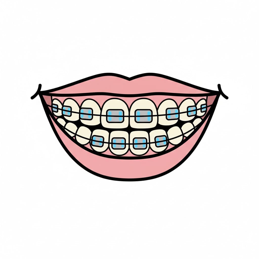 En illustration av en leende mun som visar tandställning på över- och undertänderna.