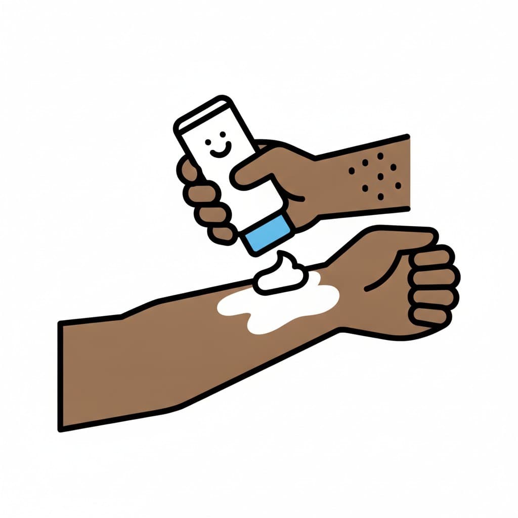 The lotion is spread out in a white streak along the forearm.