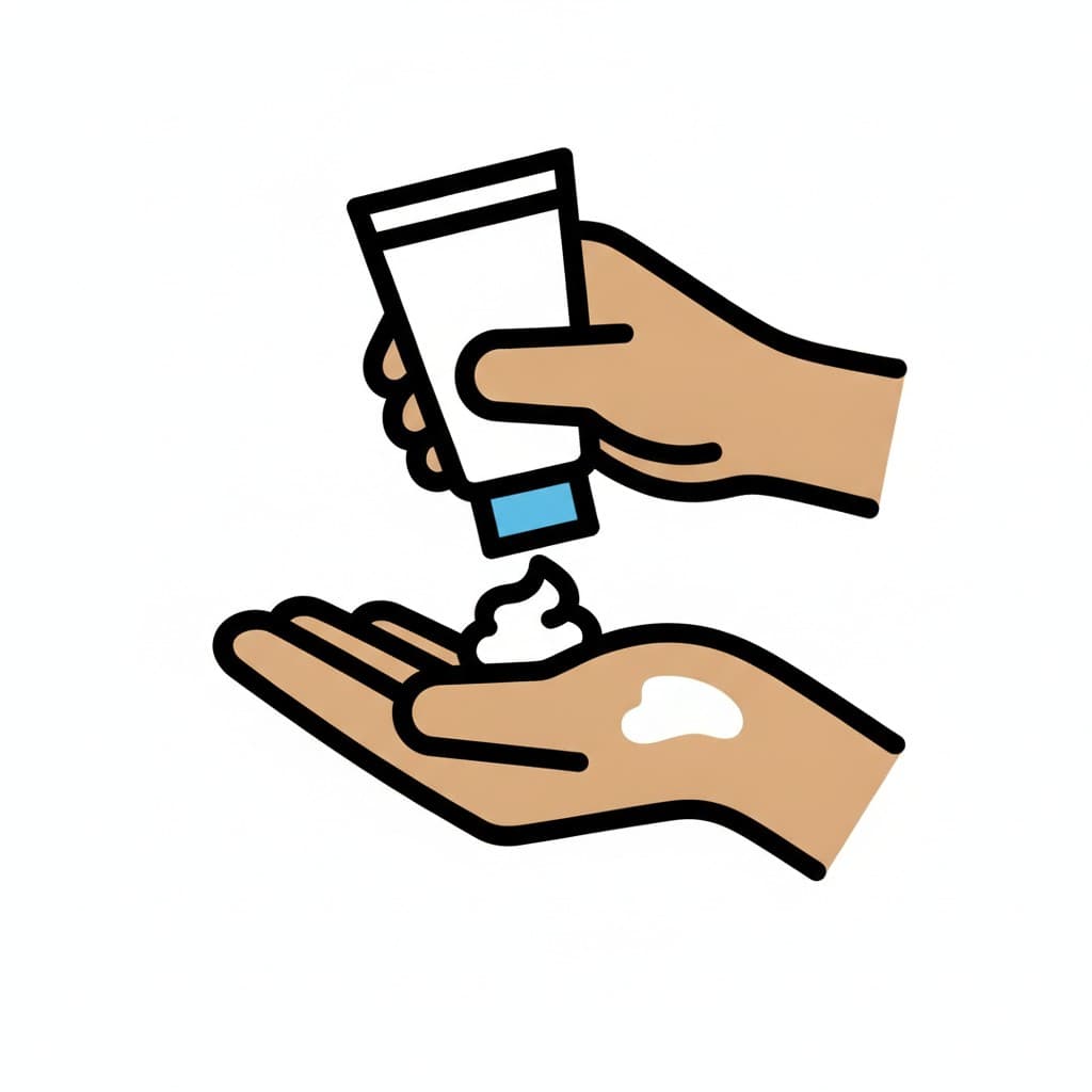 Eine Hand drückt einen Klecks Creme aus der Tube in die geöffnete Handfläche.