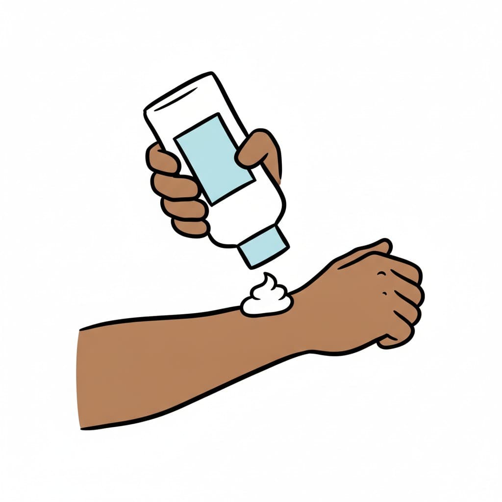 A tube of lotion is squeezed and a blob lands on the forearm.