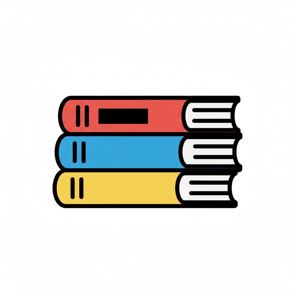 Ein Stapel von drei Büchern in Rot, Blau und Gelb.