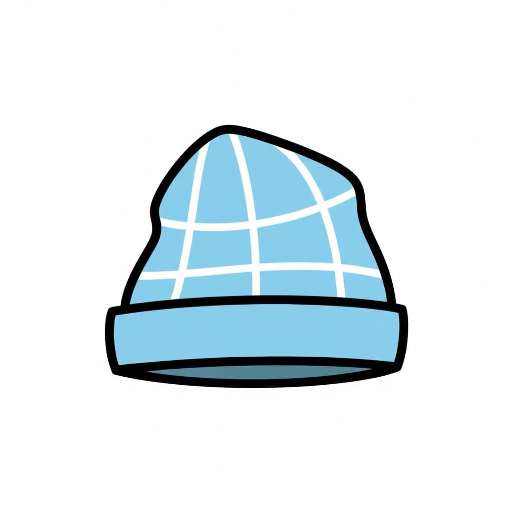 Eine hellblaue Mütze mit einem weißen Gittermuster.