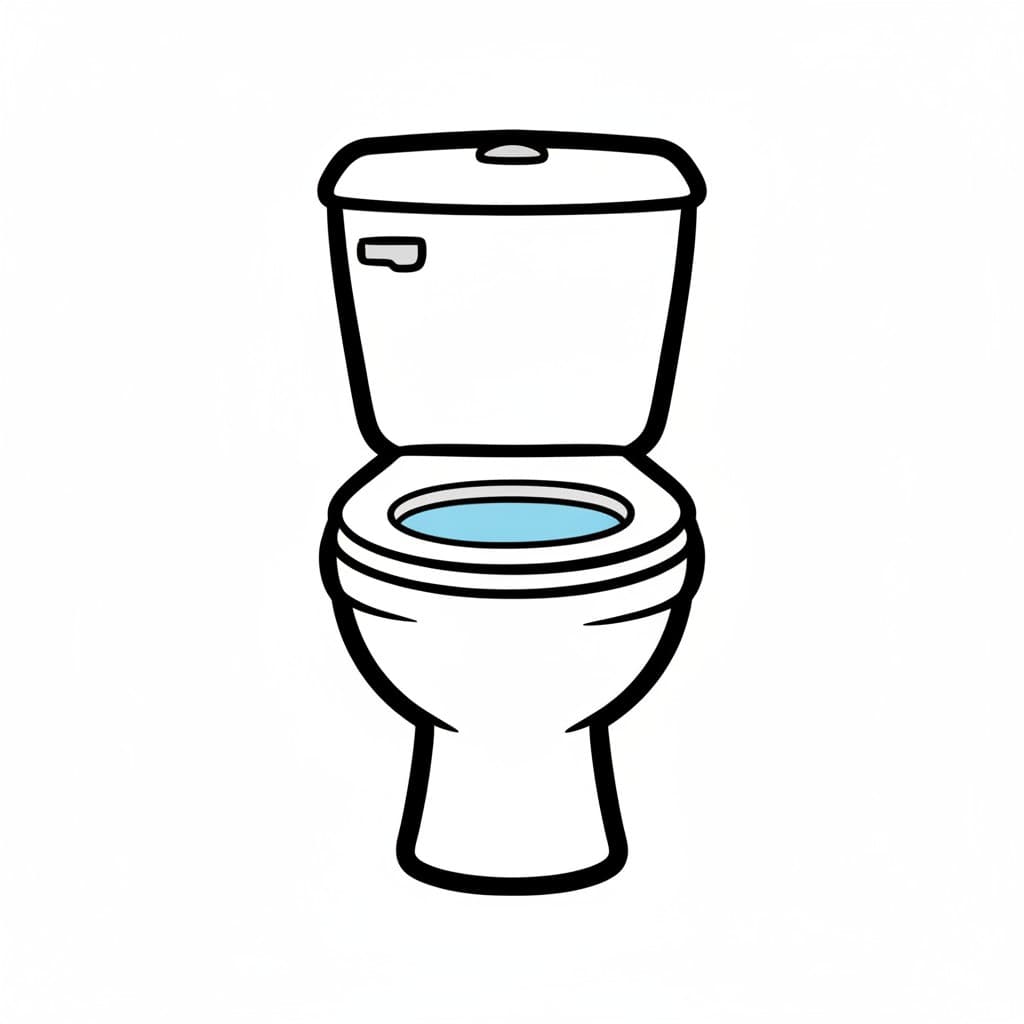 A toilet with the lid up and water in the bowl.