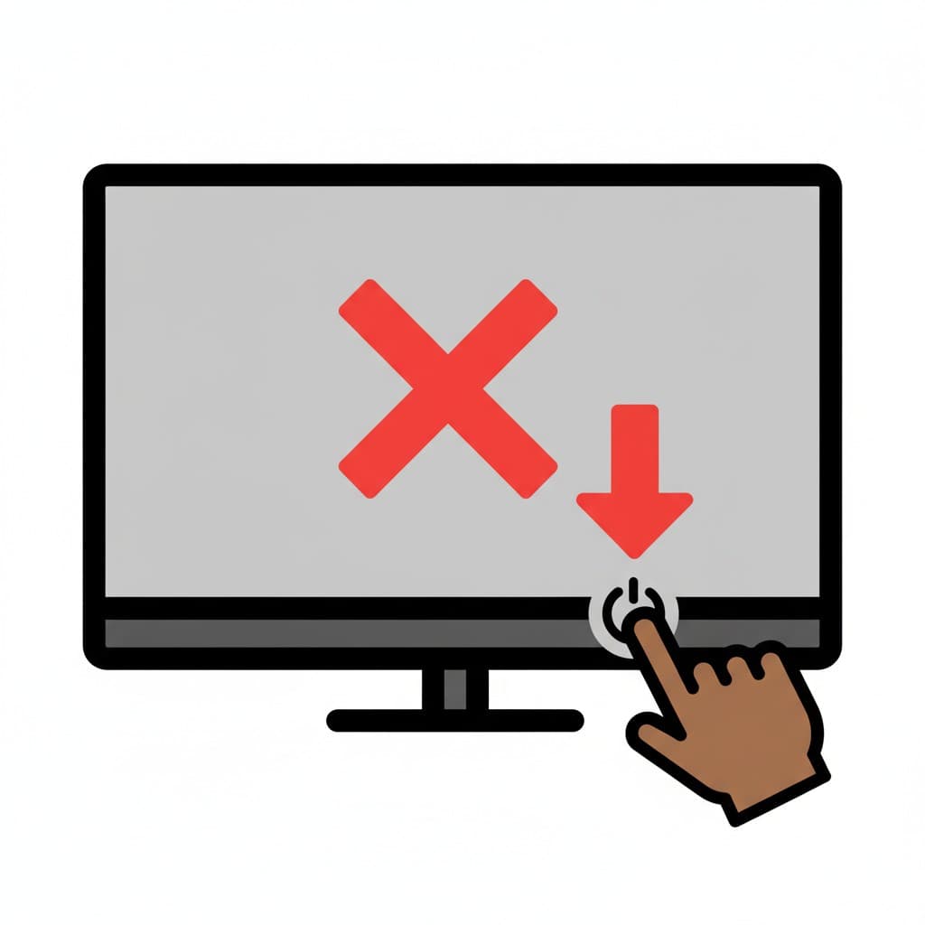 En hånd trykker på tænd/sluk-knappen på en tv-skærm.