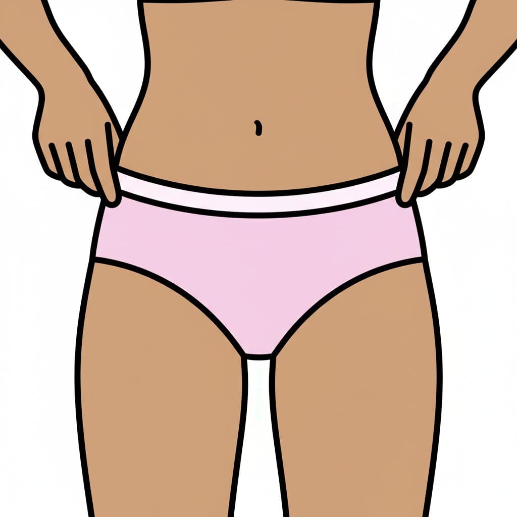 A person pulling up pink panties.