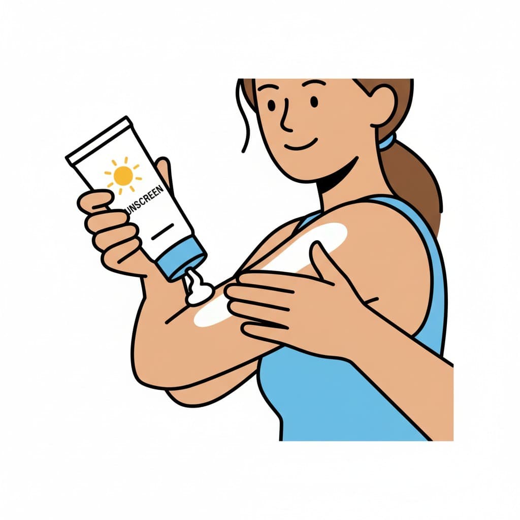 A person is applying sunscreen from a tube to their arm.
