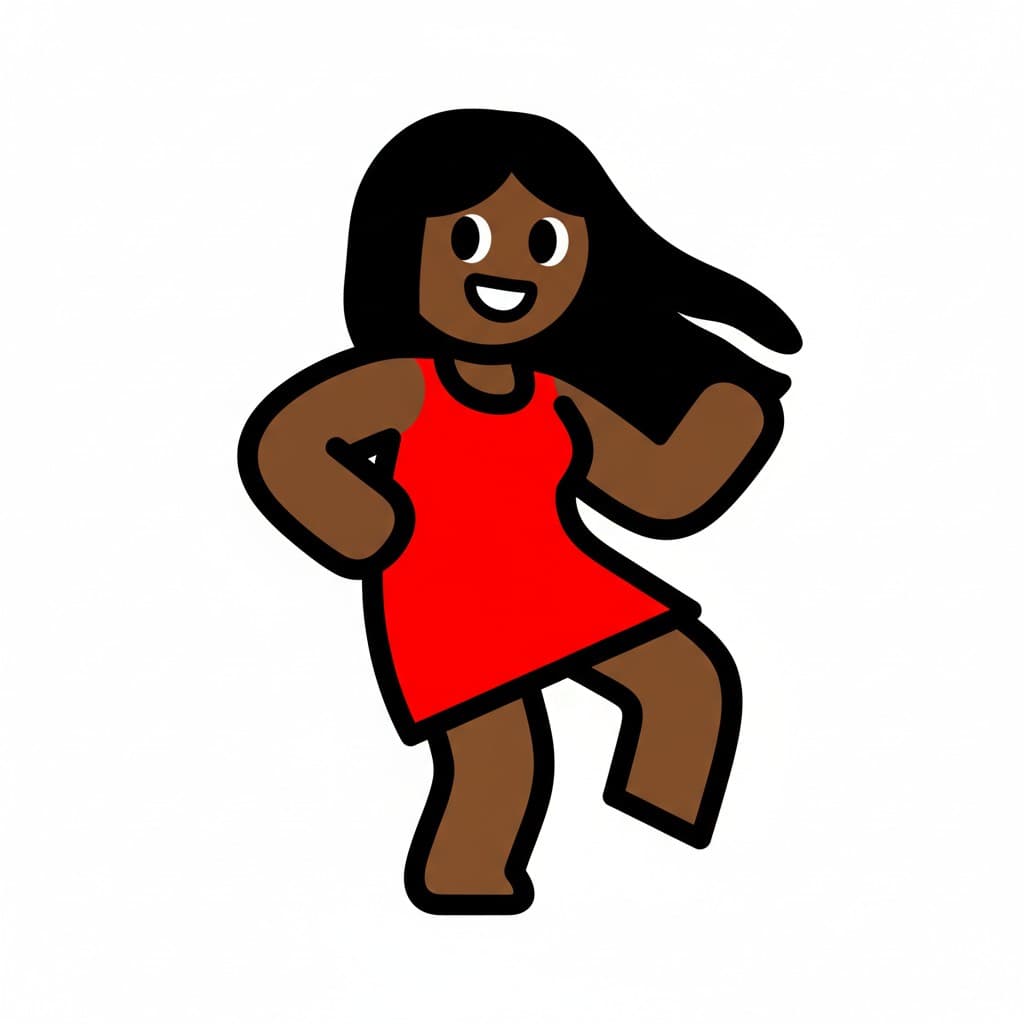 En illustration av en kvinna som dansar med böjda armar och ena benet lätt lyft.