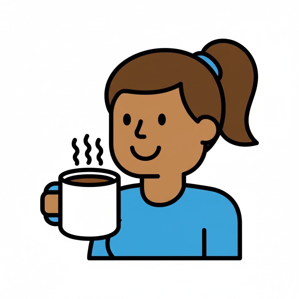 Illustration av en kvinna som håller en ångande kopp kaffe.