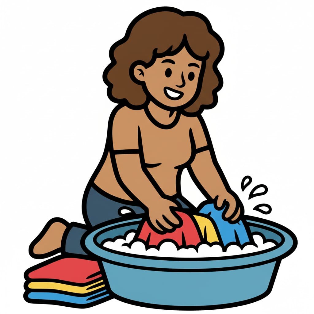 A woman hand washing clothes in a wash basin.