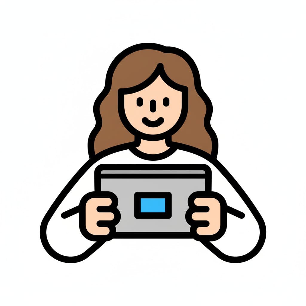 A woman is holding a tablet.
