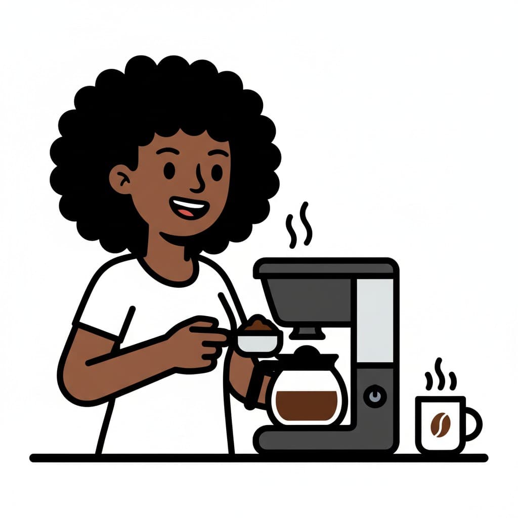 En person lager kaffe med en kaffemaskin og en skje.