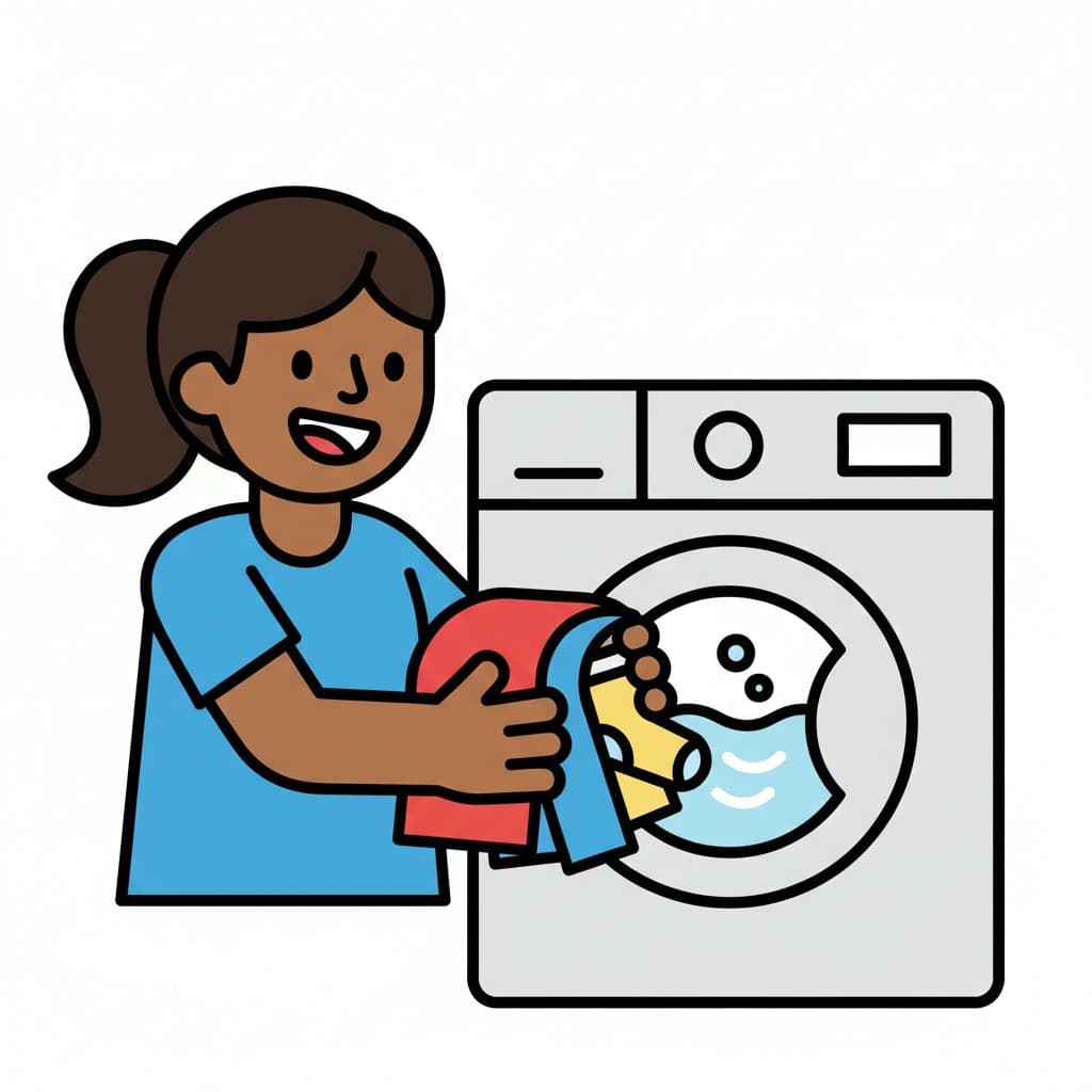 A woman putting clothes into a washing machine.
