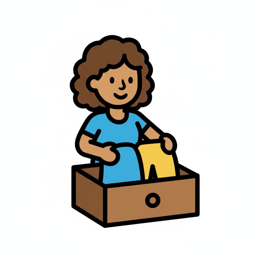 A person puts yellow clothes into a brown drawer.