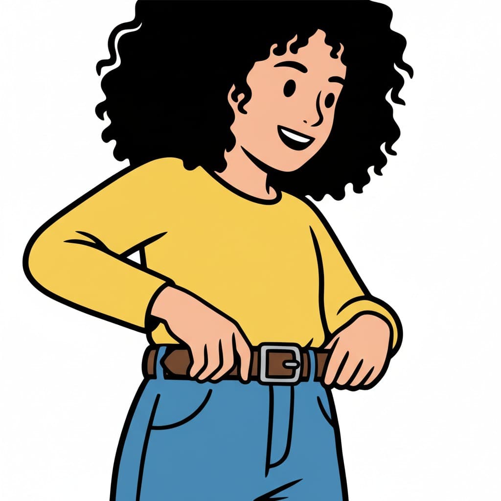 En person sätter på sig ett bälte runt midjan.