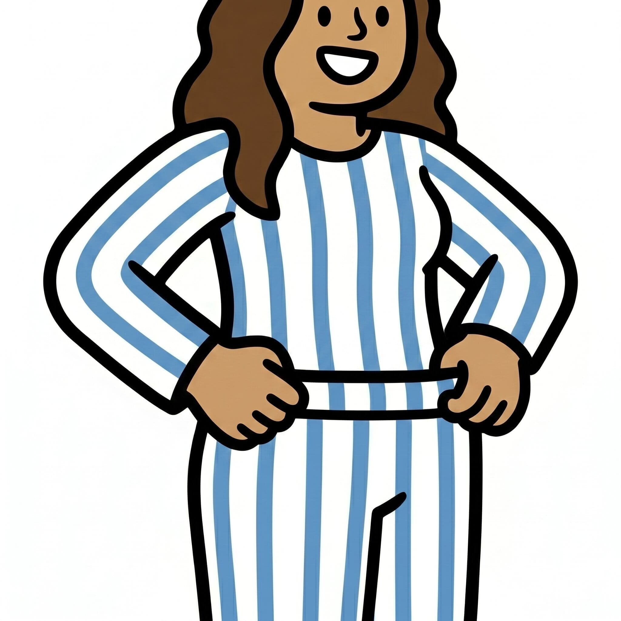 En illustration af en kvinde, der tager stribede pyjamasbukser på.