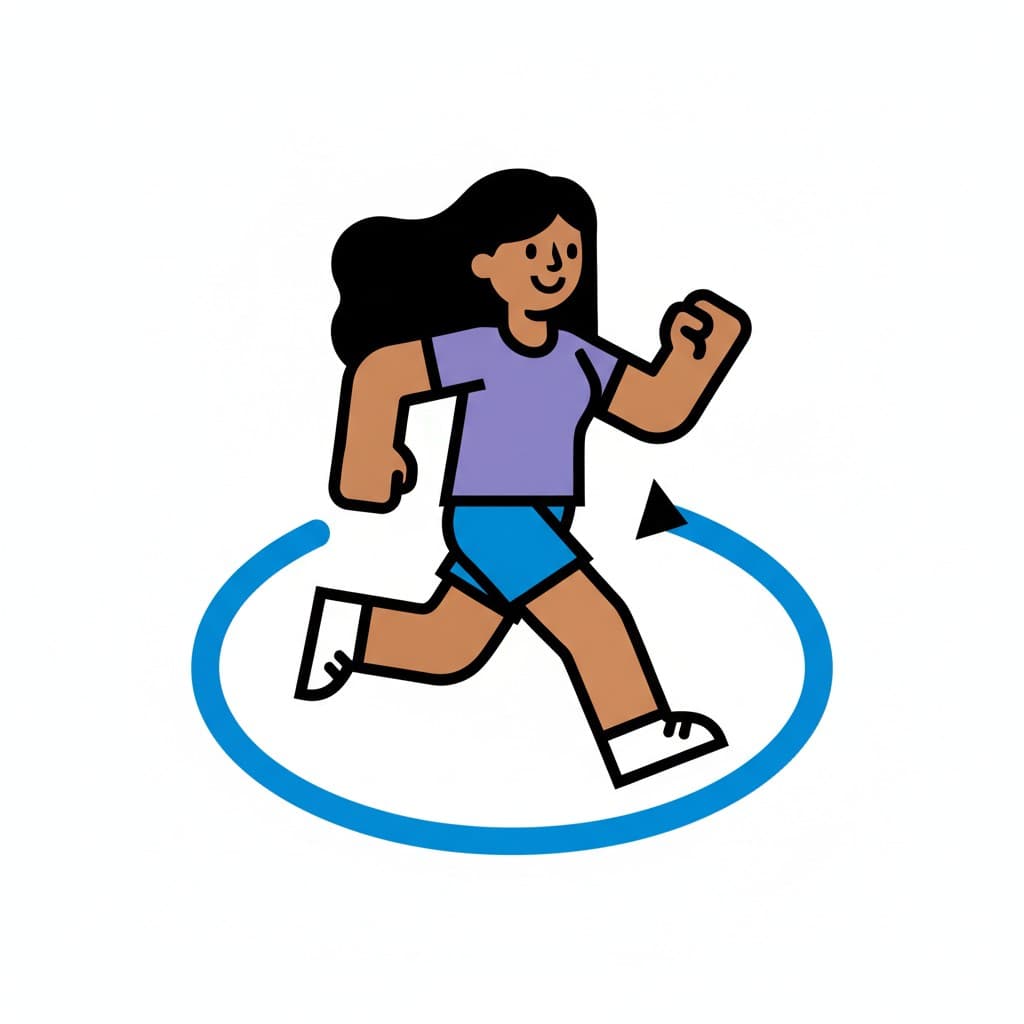 A person running in a continuous circular motion, indicated by a blue arrow, symbolizing doing a lap.