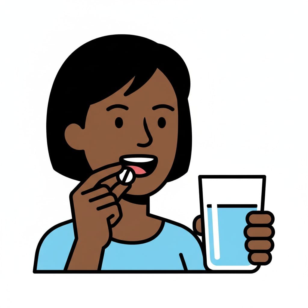 En kvinna tar en medicinpiller med ett glas vatten.