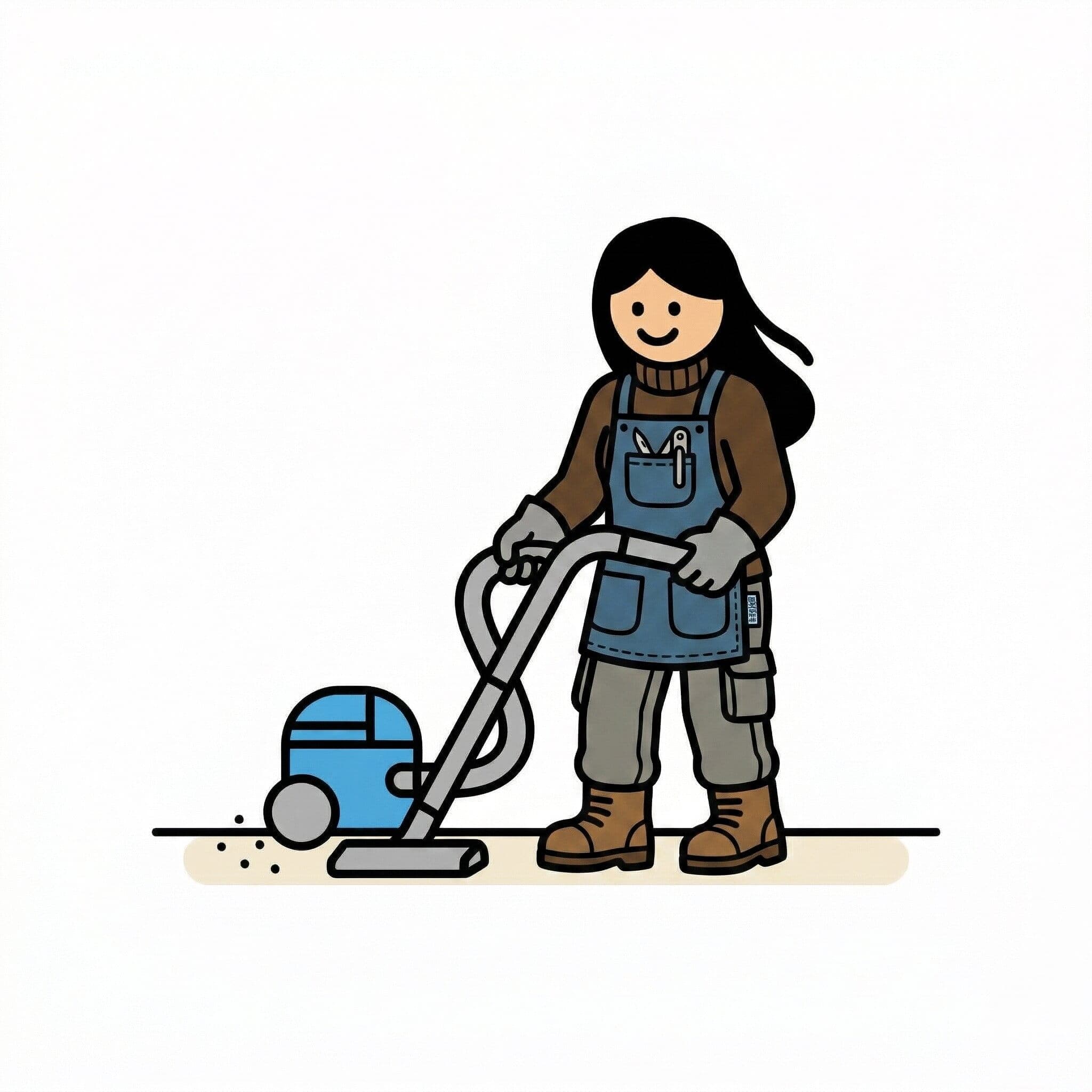 En kvinna dammsuger golvet med en cylinderdammsugare.