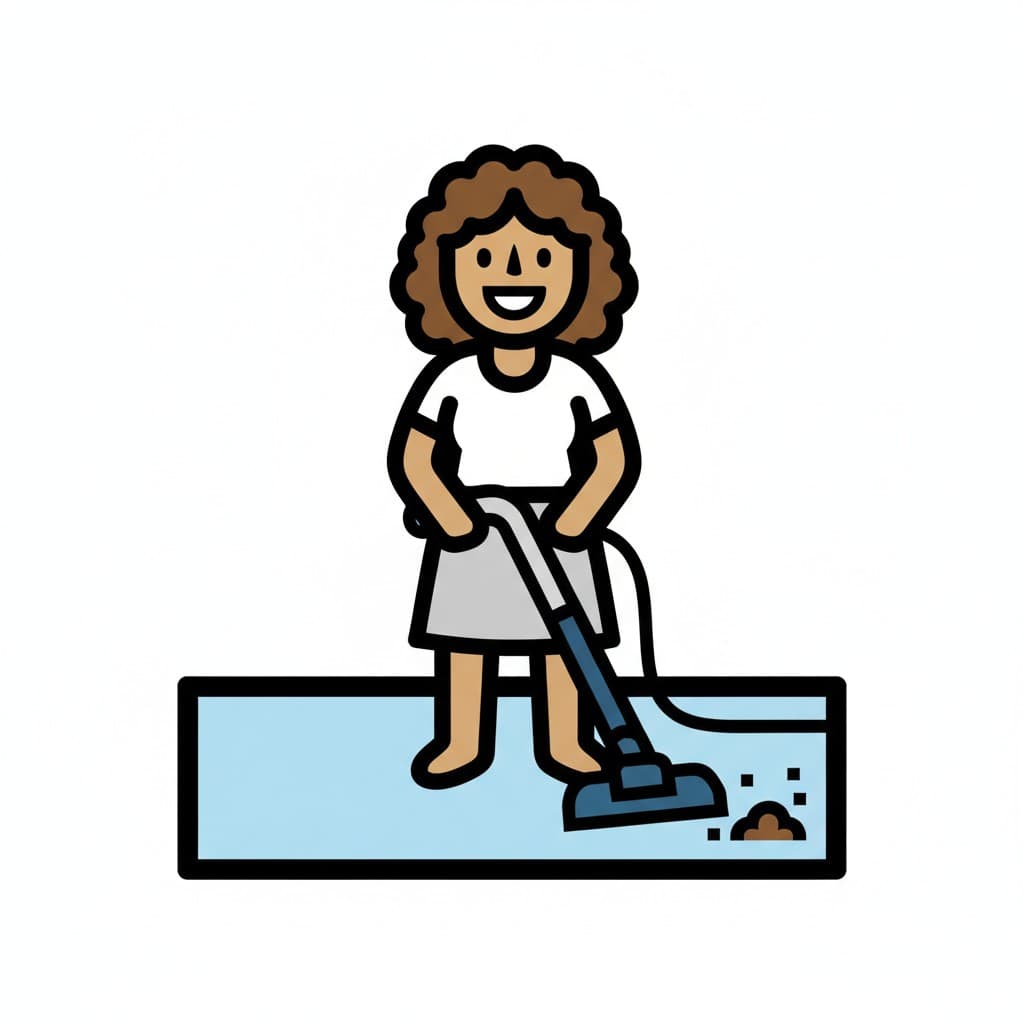 Nainen imuroi huonetta.